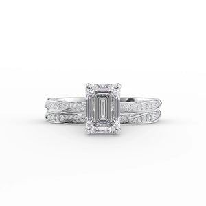 The Caroline Set  With A 1 Carat Emerald 18K White Gold Moissanite