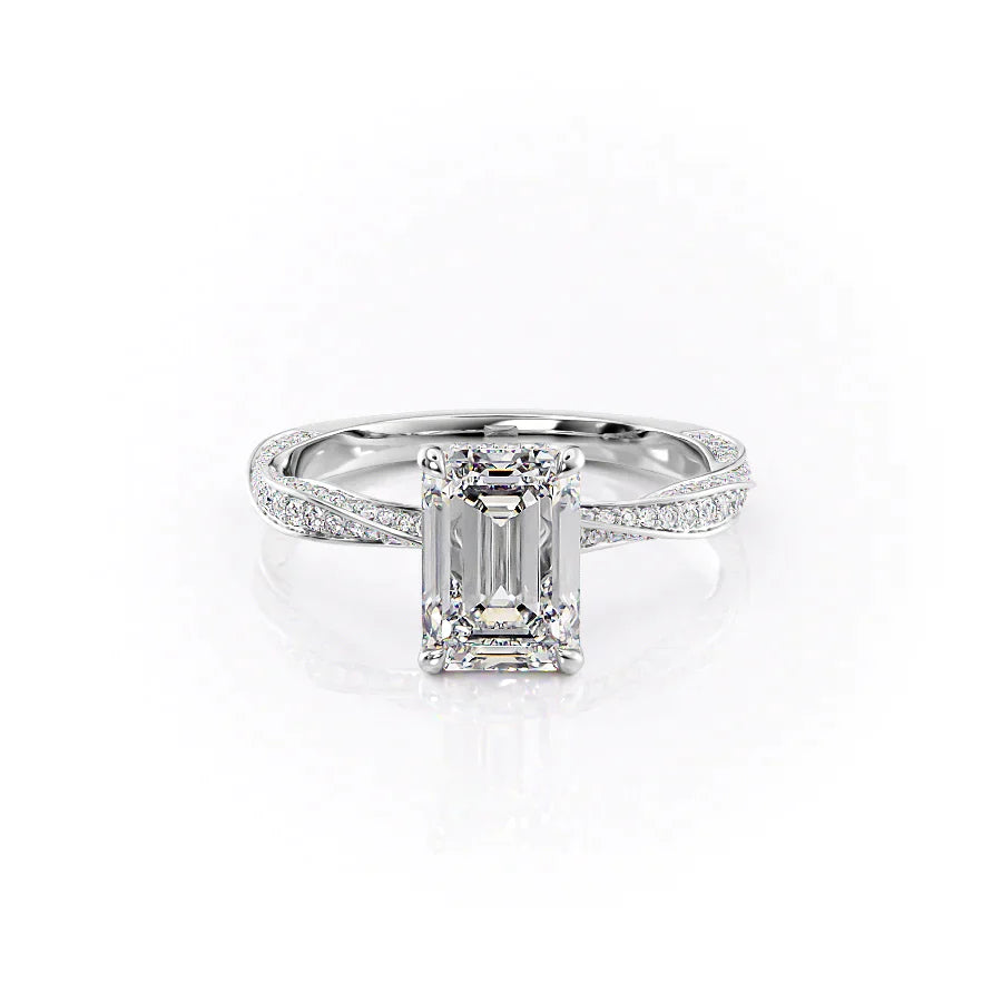 The Caroline Set With A 3 Carat Emerald 18K White Gold Lab Diamond