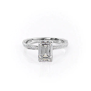 The Caroline Set  With A 3.5 Carat Emerald 18K White Gold Moissanite