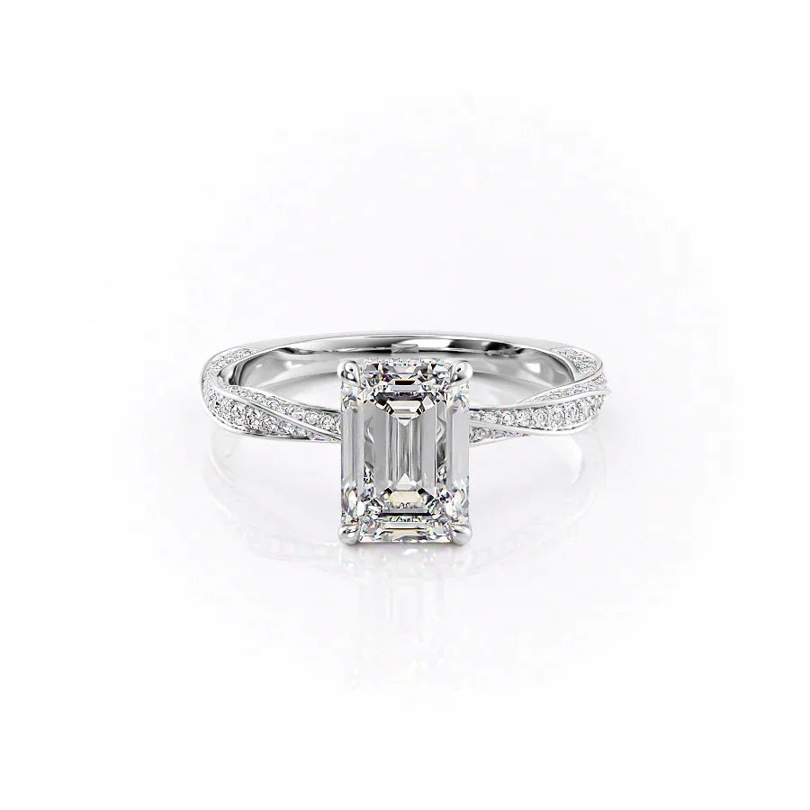 The Caroline Set  With A 2 Carat Emerald 18K White Gold Moissanite