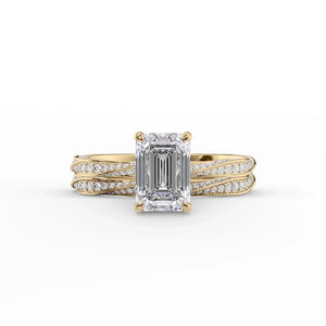 The Caroline Set  With A 1.5 Carat Emerald 14K Yellow Gold Moissanite