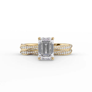The Caroline Set  With A 2 Carat Emerald 14K Yellow Gold Moissanite