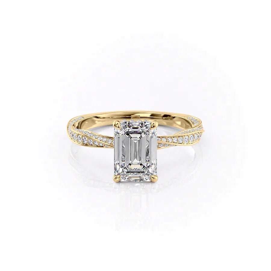 The Caroline Set  With A 4.5 Carat Emerald 18K Yellow Gold Moissanite