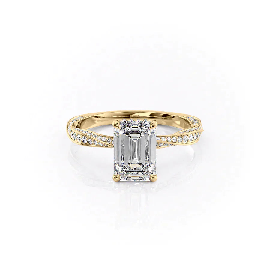 The Caroline Set  With A 2 Carat Emerald 14K Yellow Gold Moissanite