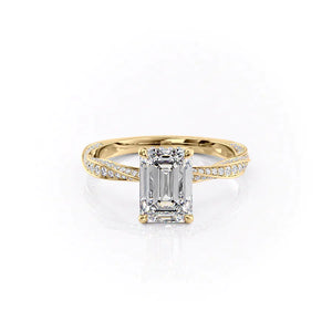 The Caroline Set  With A 4 Carat Emerald 14K Yellow Gold Moissanite