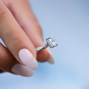 The Caroline Set  With A 1 Carat Cushion 14K White Gold Moissanite