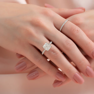 The Caroline Set  With A 1 Carat Cushion 14K White Gold Moissanite