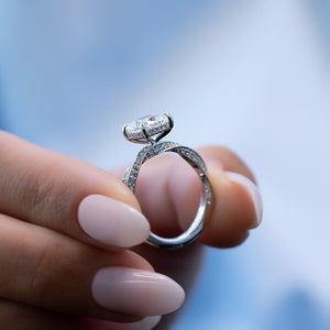 The Caroline Set  With A 1 Carat Cushion 14K White Gold Moissanite