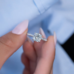 The Caroline Set  With A 1 Carat Cushion 14K White Gold Moissanite