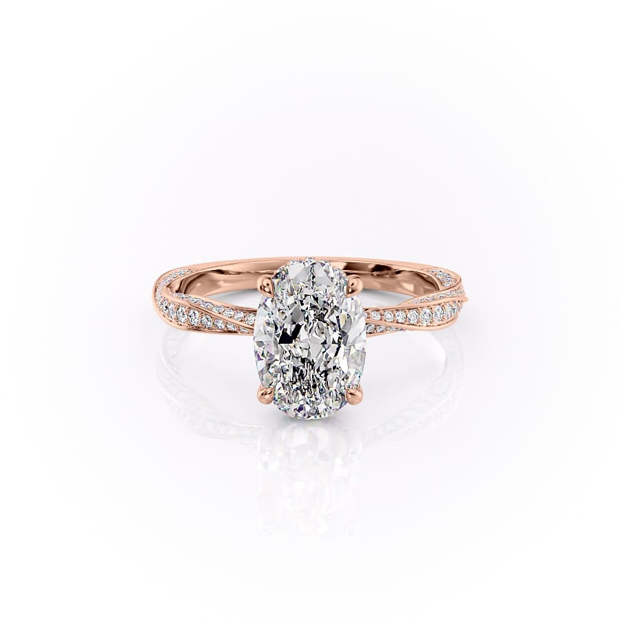 The Caroline Set  With A 2.5 Carat Oval 14K Rose Gold Moissanite