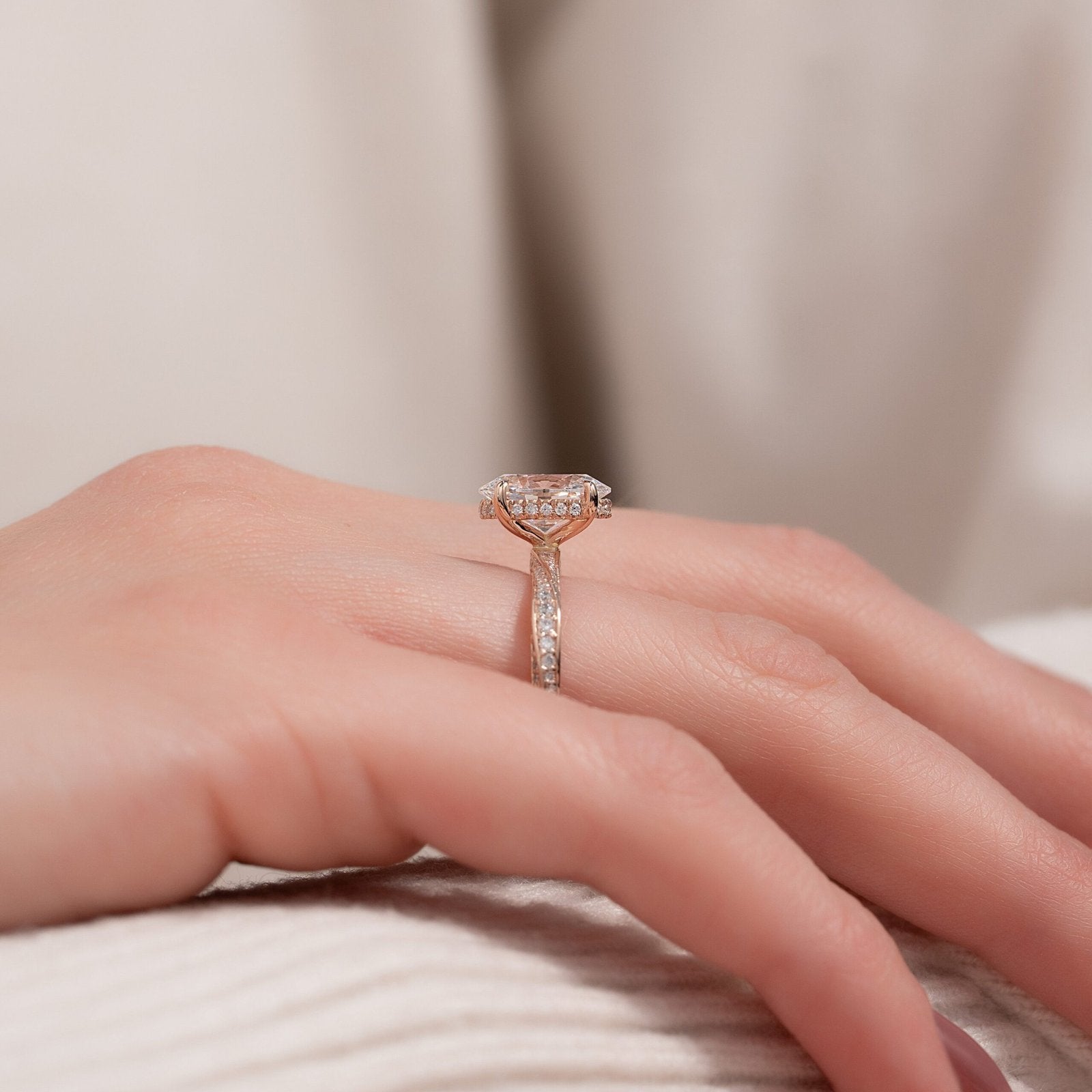 The Caroline Set  With A 2 Carat Oval 14K Rose Gold Moissanite