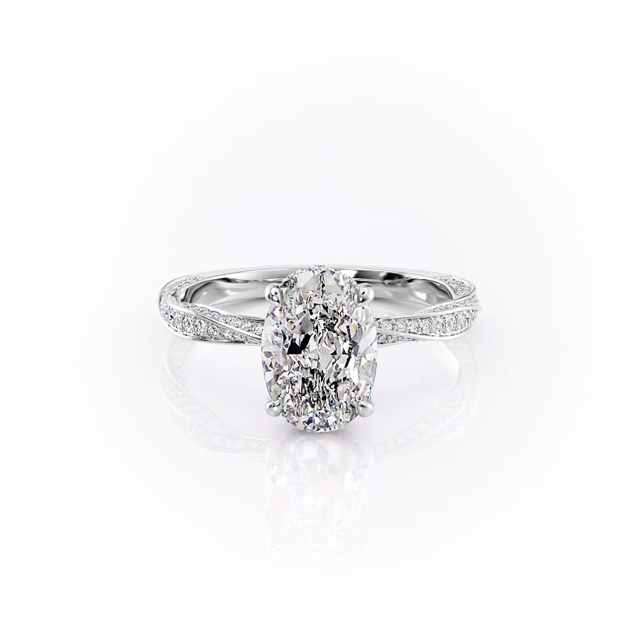 The Caroline Set  With A 2.5 Carat Oval 18K White Gold Moissanite