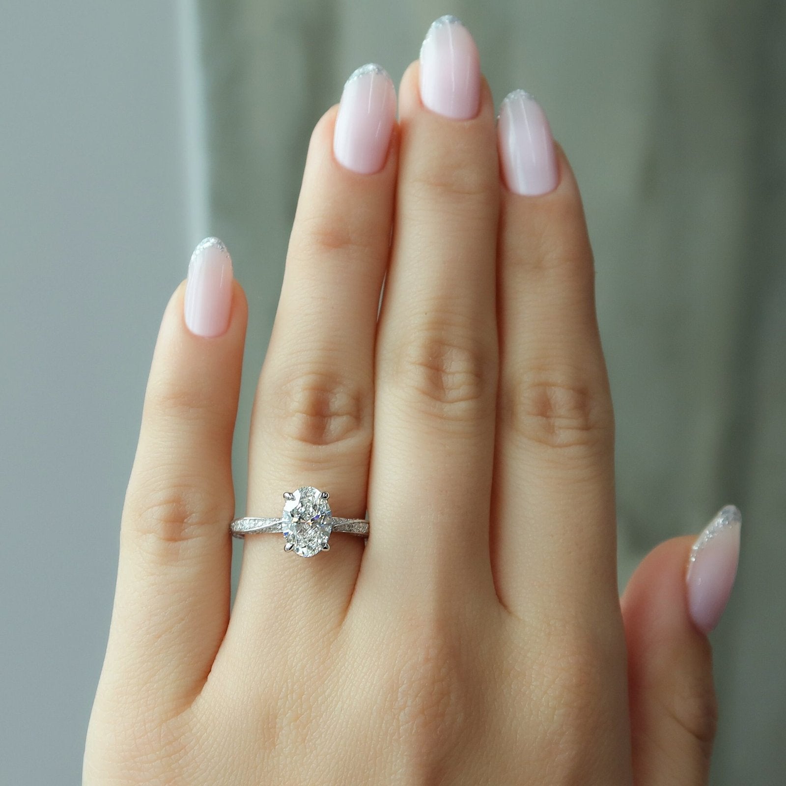 The Caroline Set  With A 1.5 Carat Oval 18K White Gold Moissanite