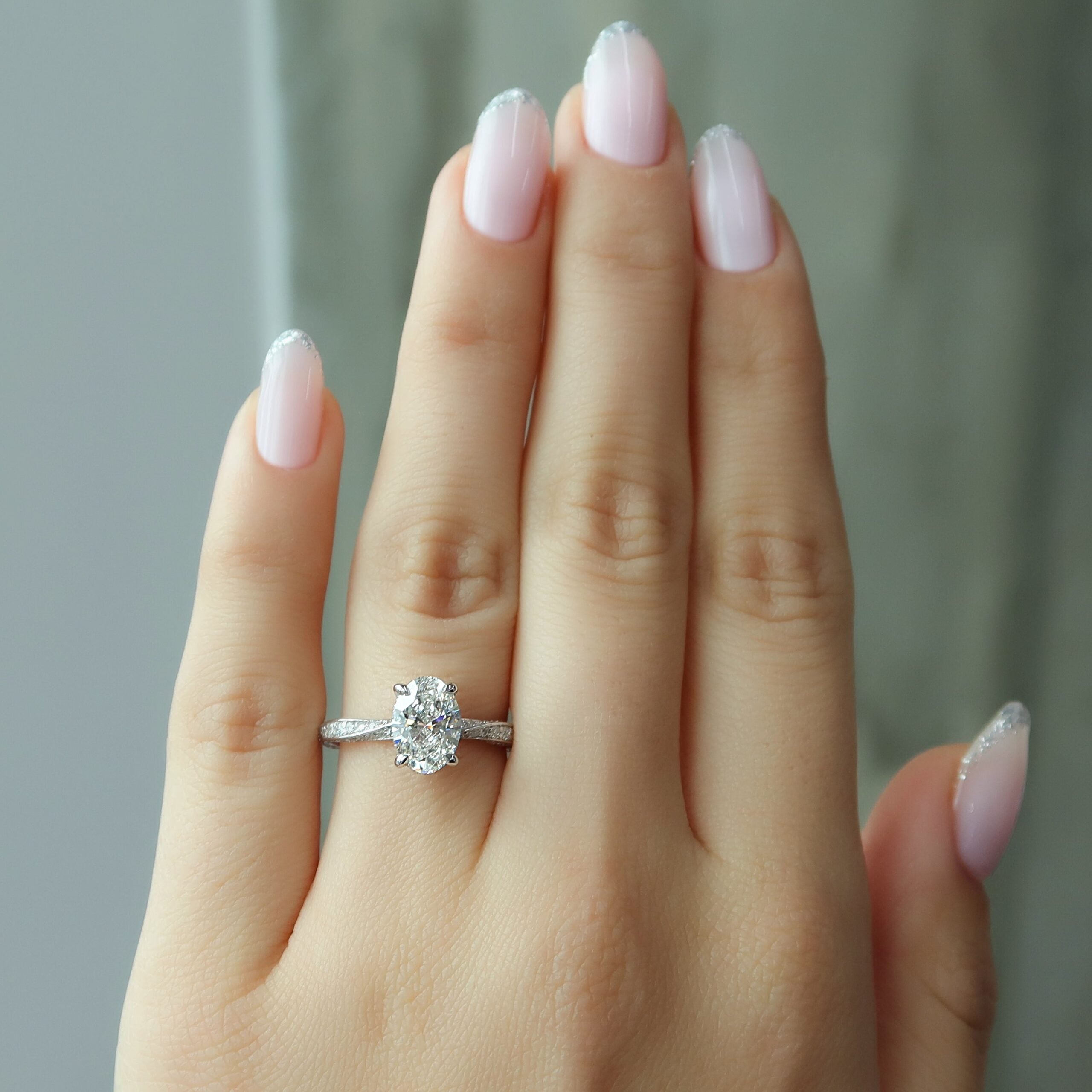 The Caroline Set  With A 1 Carat Oval 14K White Gold Moissanite