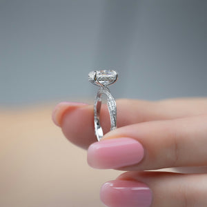 The Caroline Set  With A 2 Carat Oval 14K White Gold Moissanite