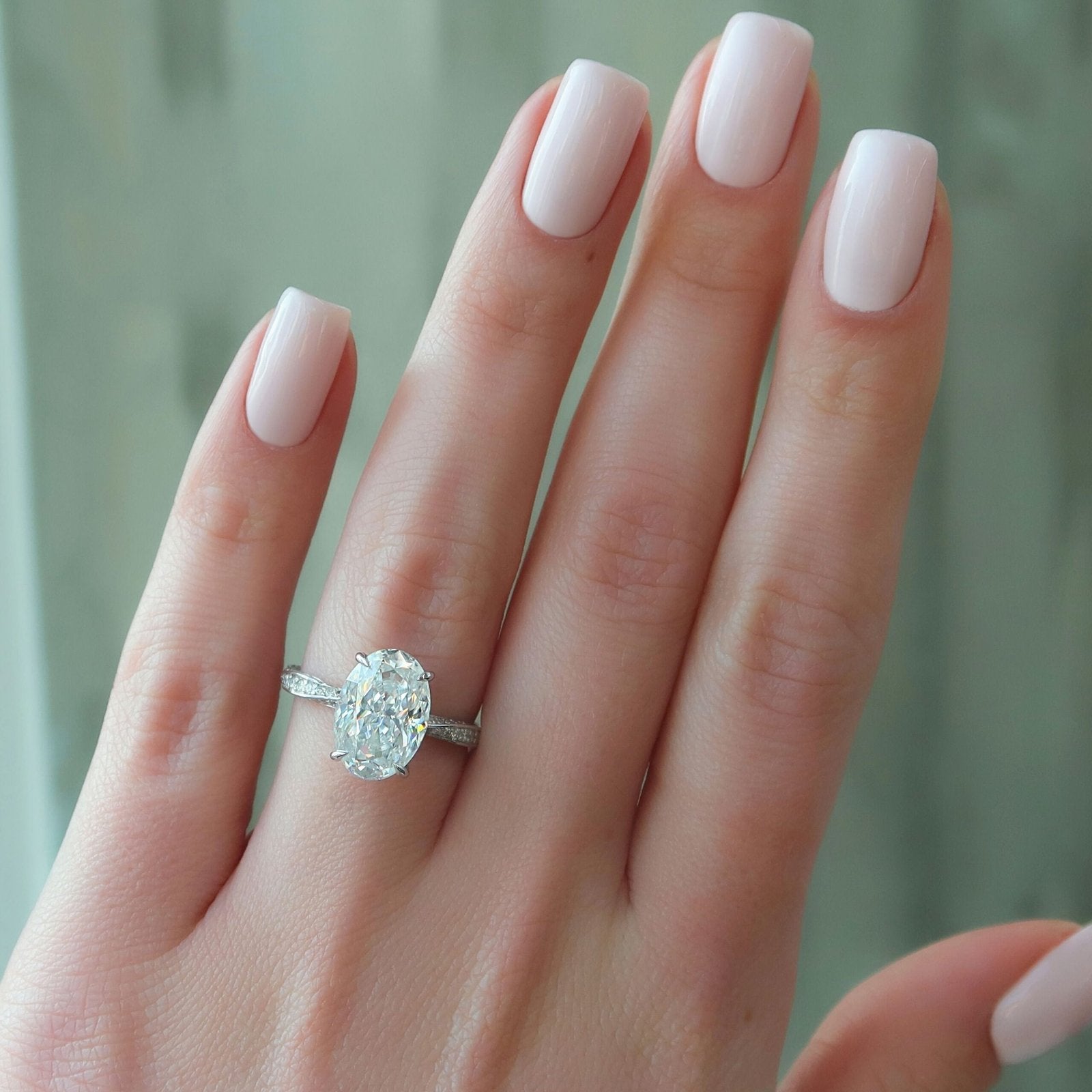 The Caroline Set  With A 1.5 Carat Oval 14K White Gold Moissanite