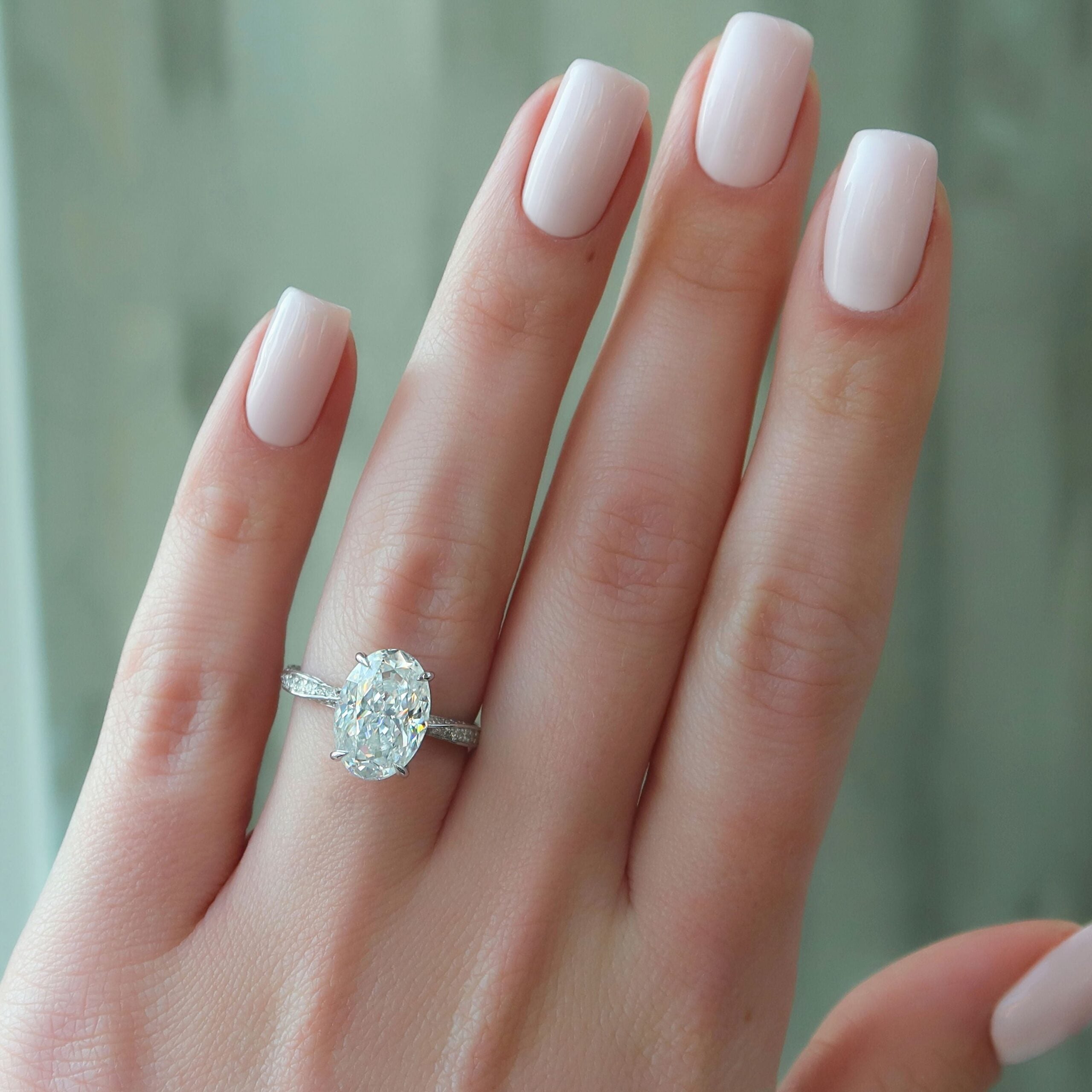 The Caroline Set  With A 1 Carat Oval 18K White Gold Moissanite