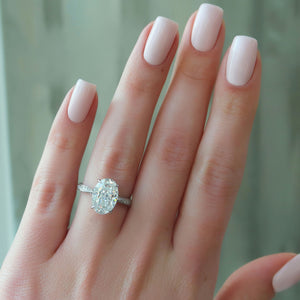 The Caroline Set  With A 2 Carat Oval 14K White Gold Moissanite