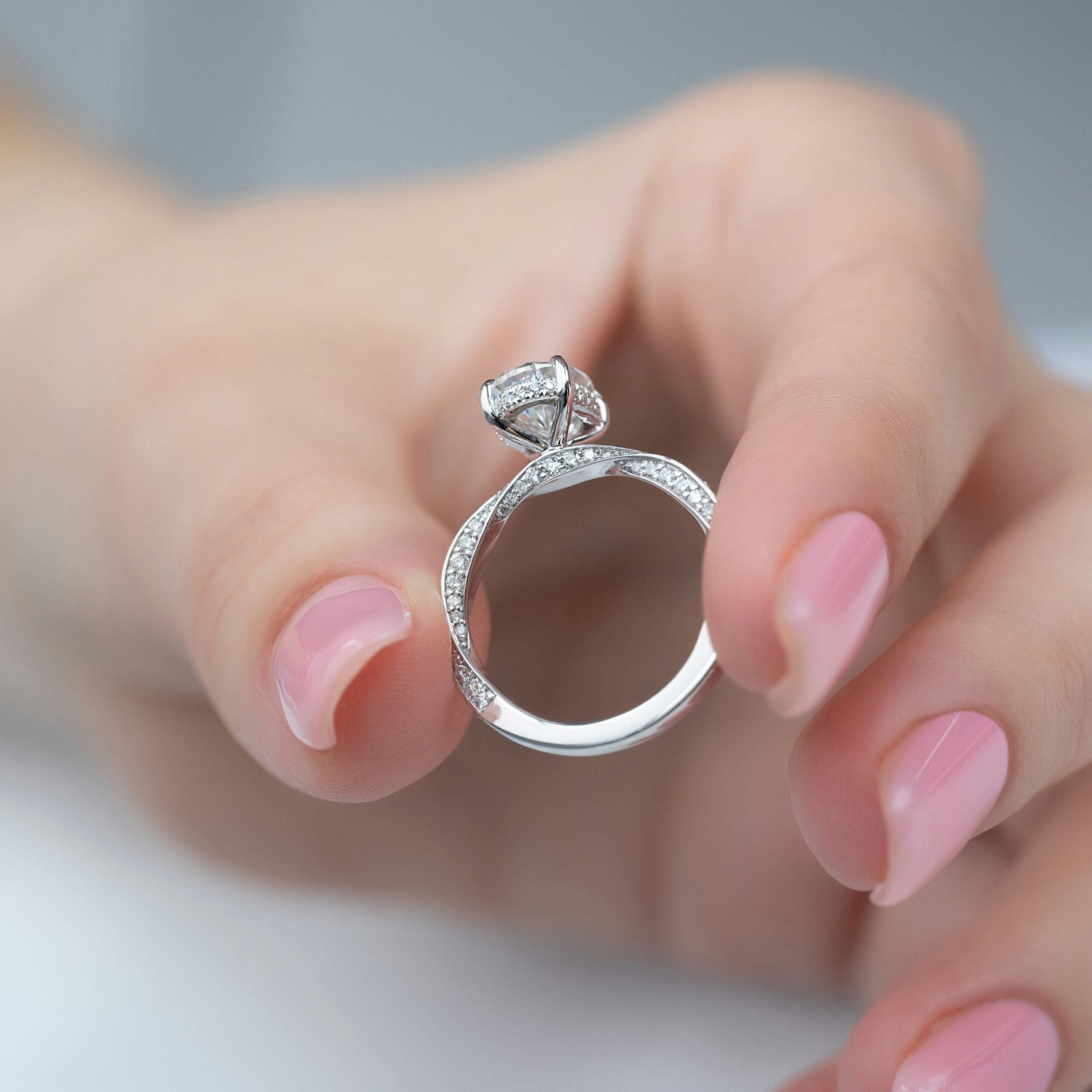 The Caroline Set  With A 1 Carat Oval 14K White Gold Moissanite