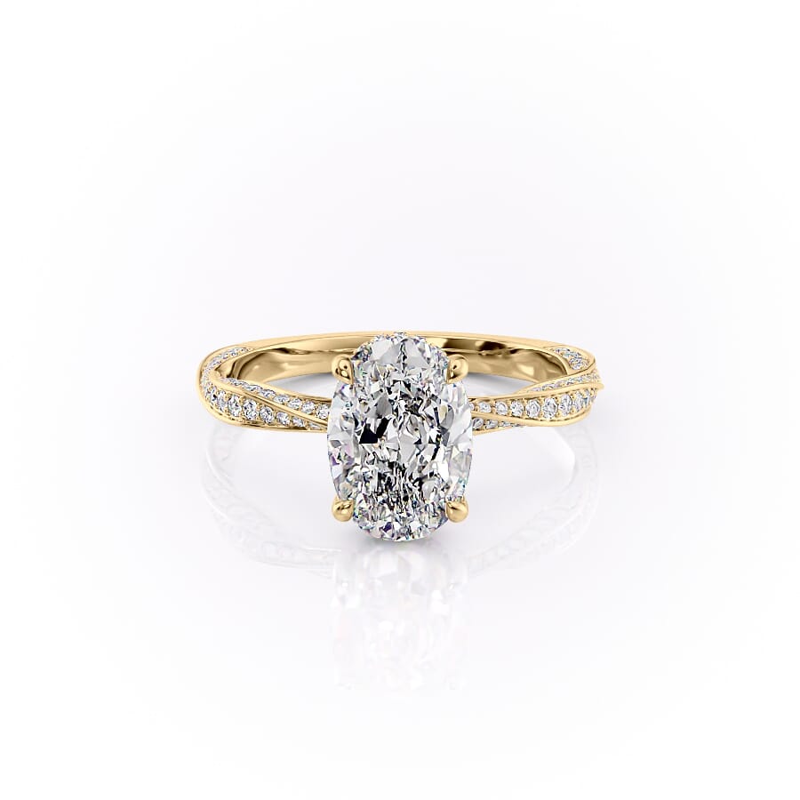 The Caroline Set  With A 2.5 Carat Oval 14K Yellow Gold Moissanite