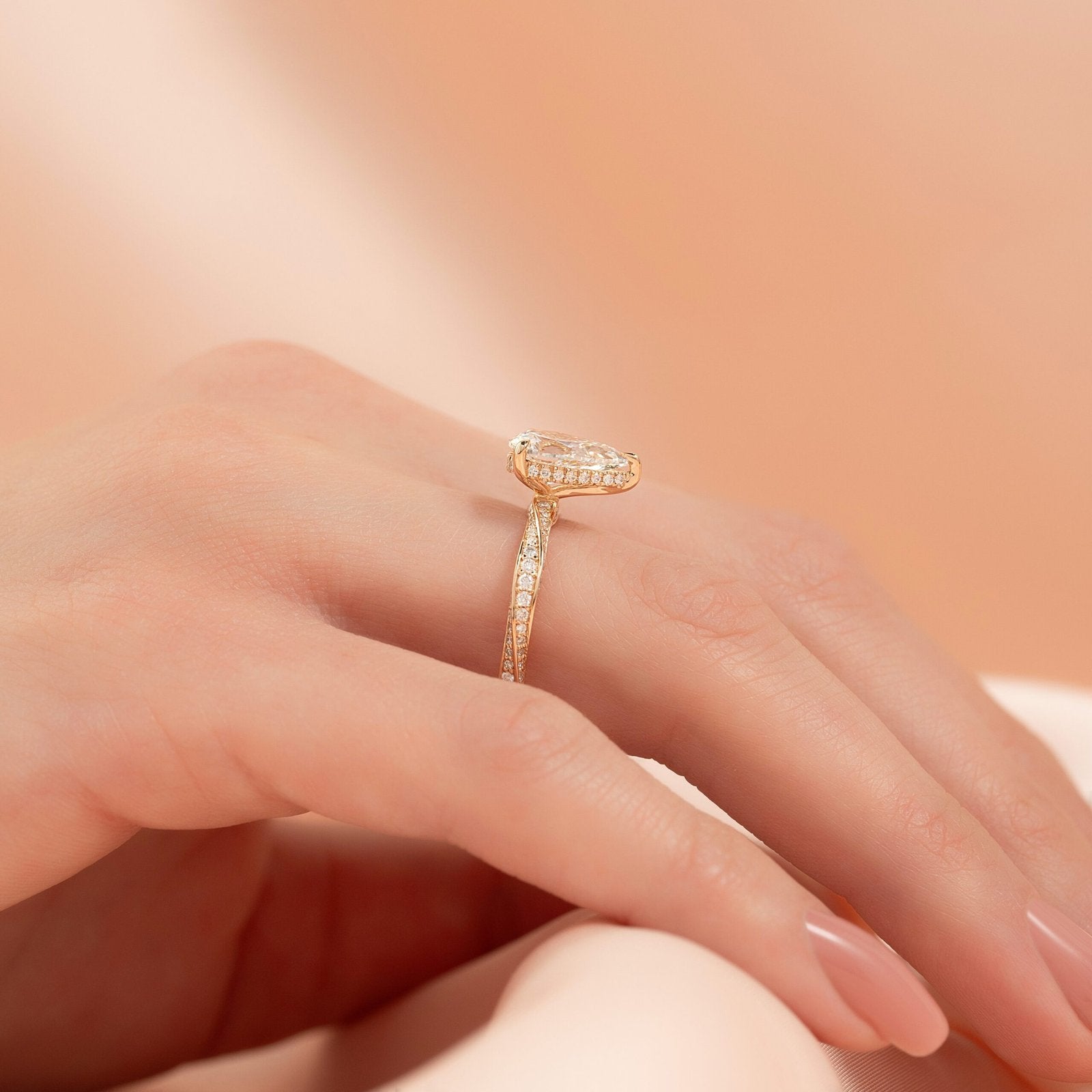 The Caroline Set  With A 1.5 Carat Pear 14K Rose Gold Moissanite