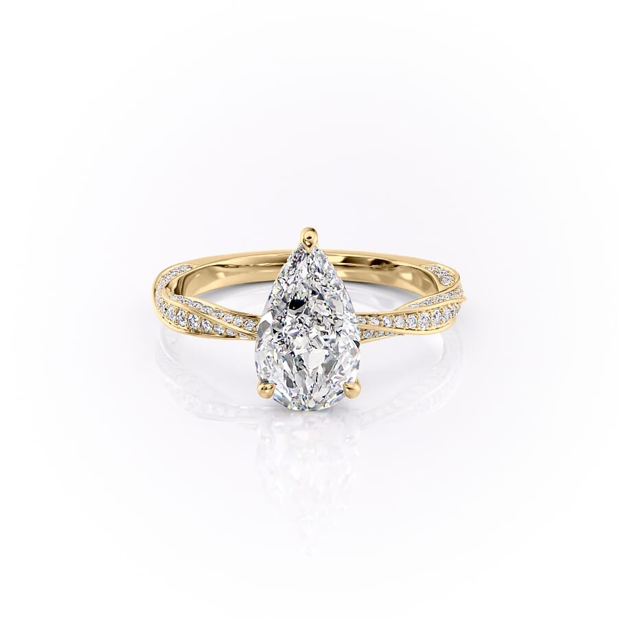 The Caroline Set  With A 3 Carat Pear 18K Yellow Gold Moissanite