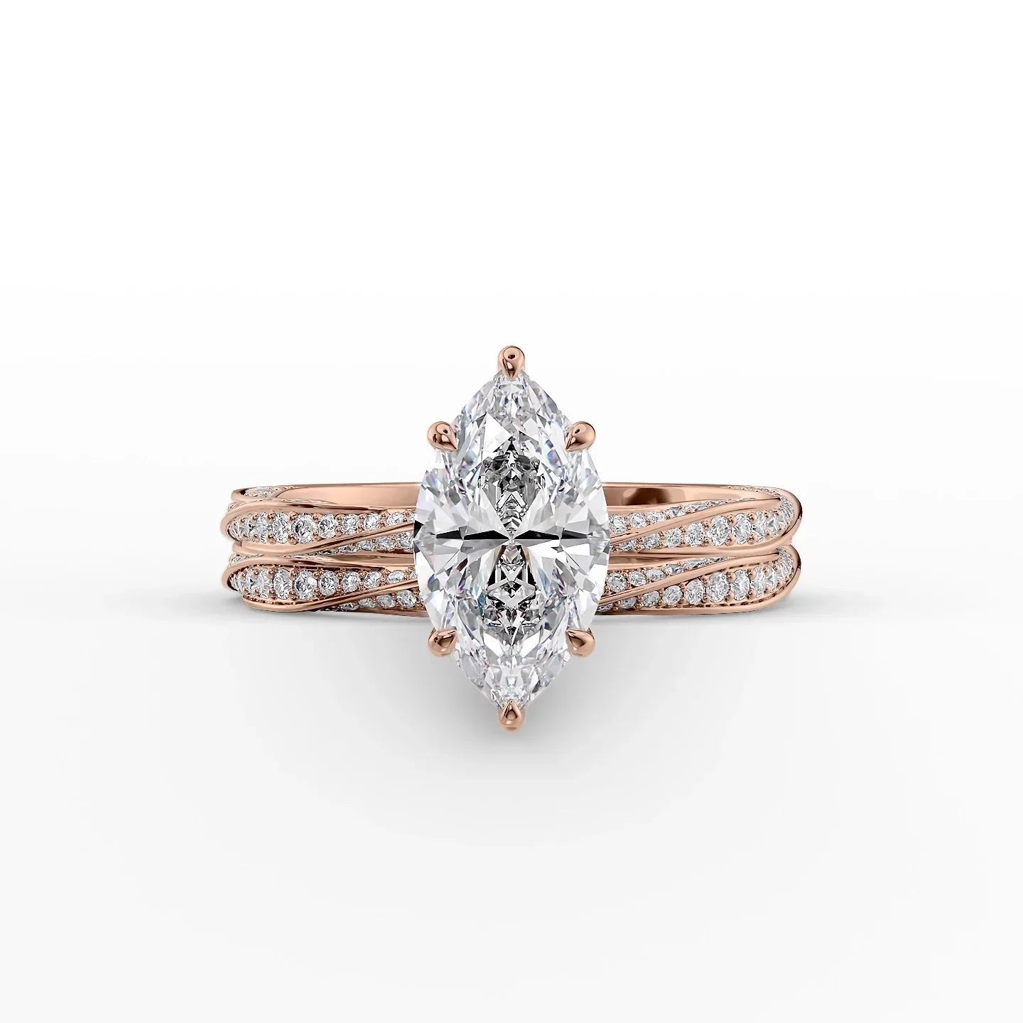 The Caroline Set  With A 4 Carat Marquise 14K Rose Gold Moissanite