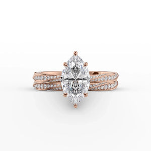 The Caroline Set  With A 1 Carat Marquise 14K Rose Gold Moissanite