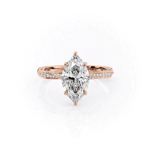 The Caroline Set  With A 2.5 Carat Marquise 14K Rose Gold Moissanite