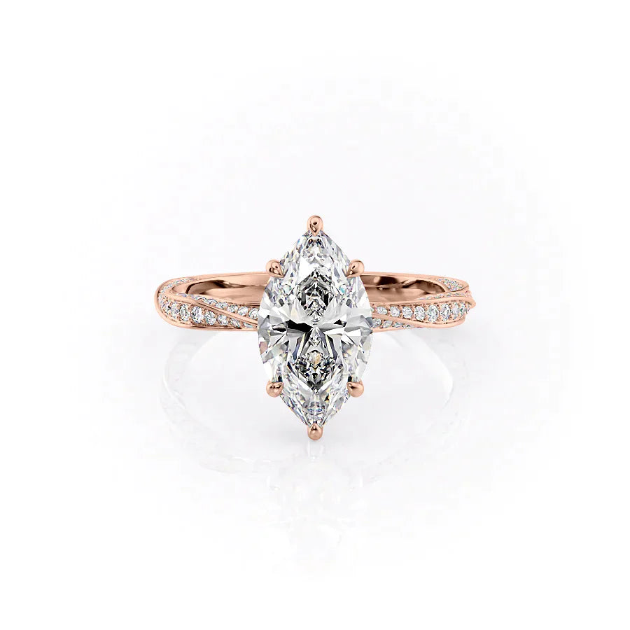 The Caroline Set With A 1 Carat Marquise 14K Rose Gold Lab Diamond