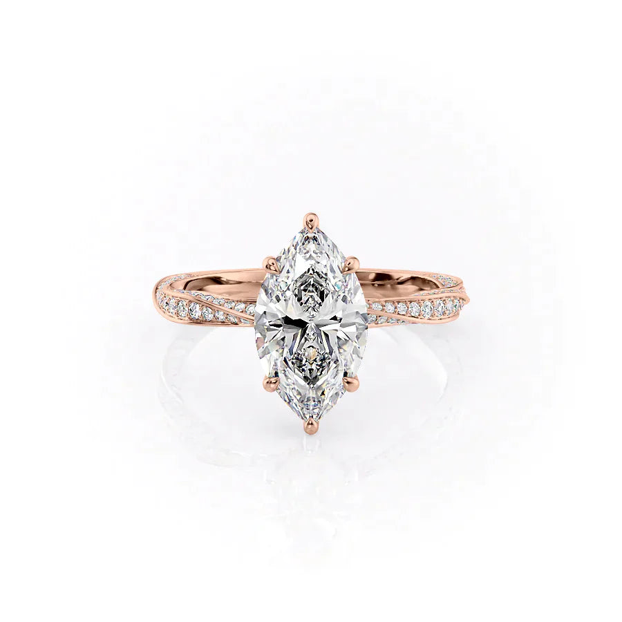 The Caroline Set  With A 3 Carat Marquise 14K Rose Gold Moissanite
