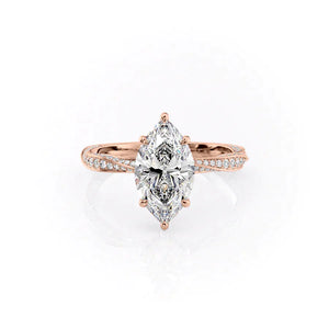 The Caroline Set With A 3 Carat Marquise 14K Rose Gold Lab Diamond