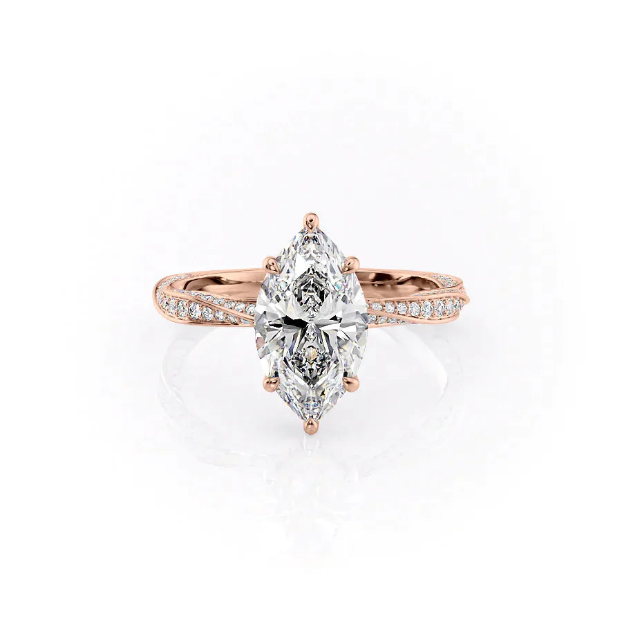The Caroline Set  With A 1 Carat Marquise 14K Rose Gold Moissanite