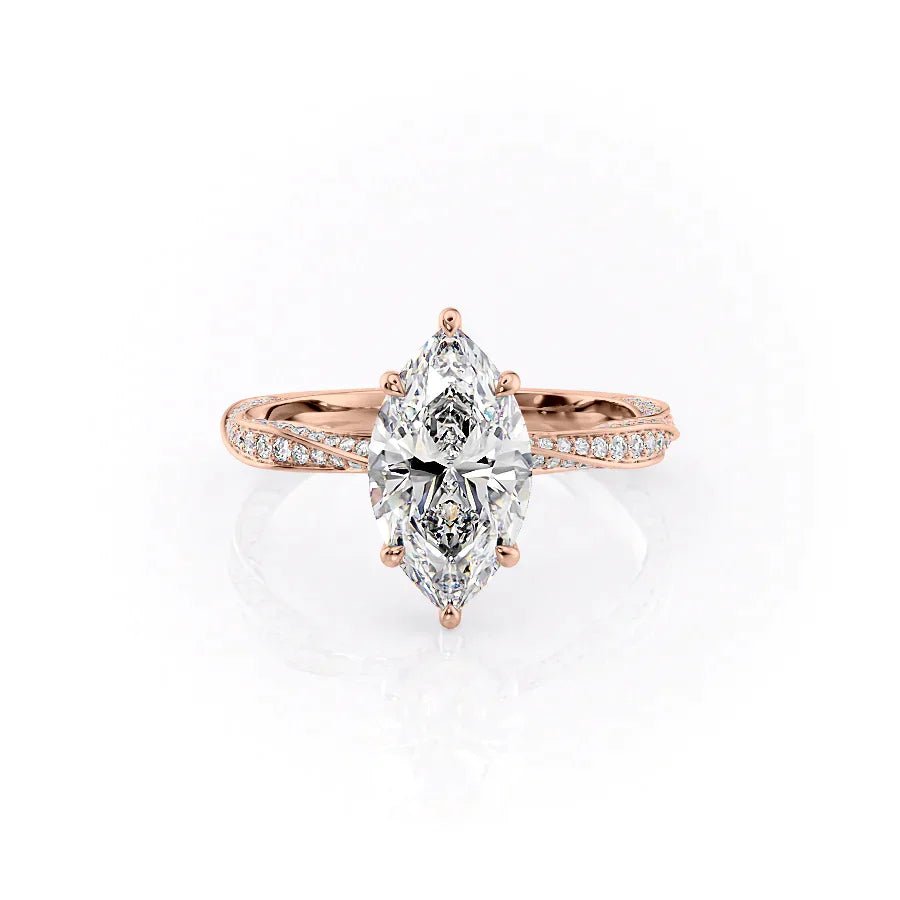 The Caroline Set  With A 3.5 Carat Marquise 14K Rose Gold Moissanite