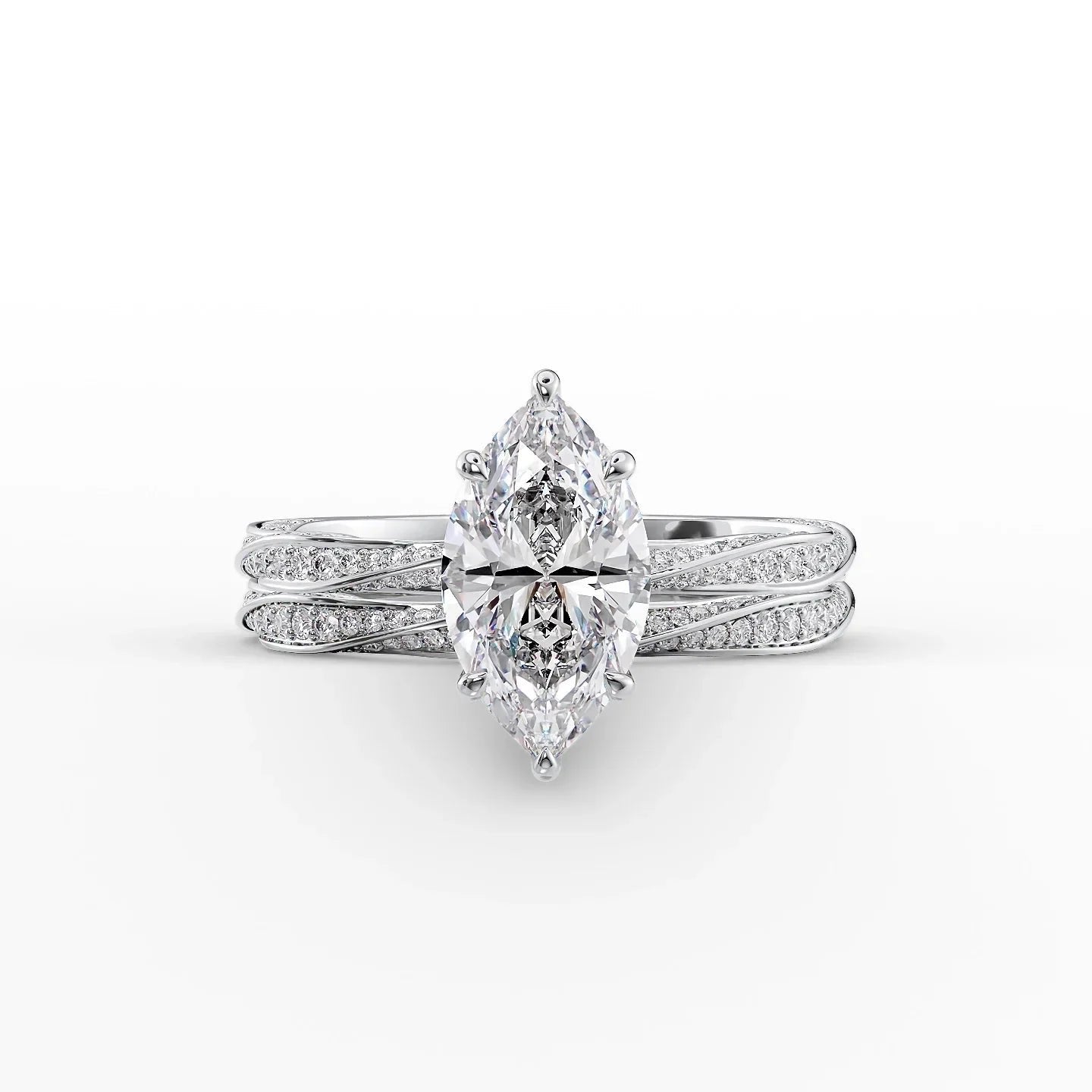 The Caroline Set  With A 2 Carat Marquise 18K White Gold Moissanite