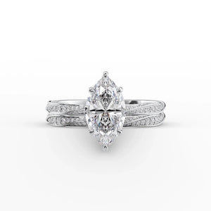 The Caroline Set  With A 1 Carat Marquise 18K White Gold Moissanite