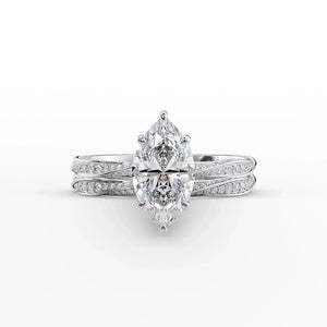 The Caroline Set  With A 4 Carat Marquise 14K White Gold Moissanite
