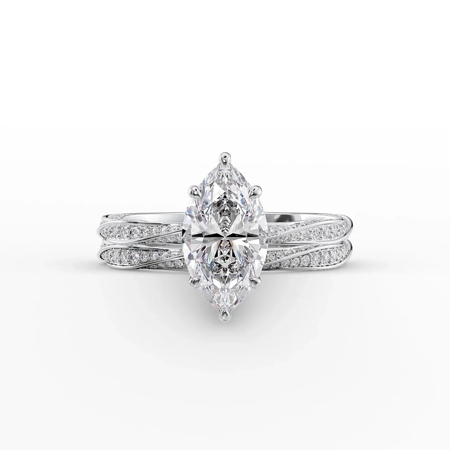The Caroline Set  With A 1 Carat Marquise 18K White Gold Moissanite