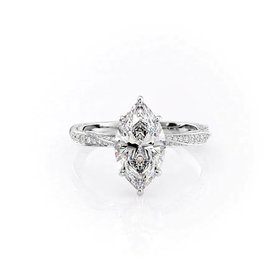 The Caroline Set  With A 5 Carat Marquise 14K White Gold Moissanite