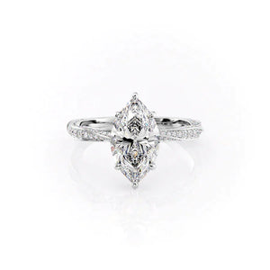 The Caroline Set  With A 3.5 Carat Marquise 18K White Gold Moissanite