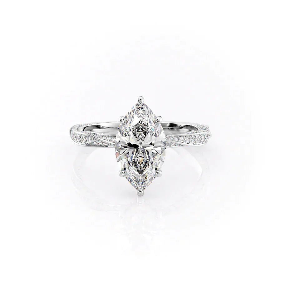 The Caroline Set  With A 1.5 Carat Marquise 18K White Gold Moissanite