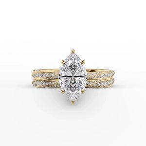The Caroline Set  With A 2 Carat Marquise 18K Yellow Gold Moissanite