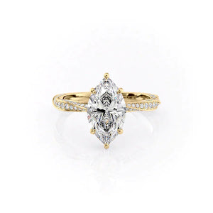 The Caroline Set  With A 3.5 Carat Marquise 14K Yellow Gold Moissanite