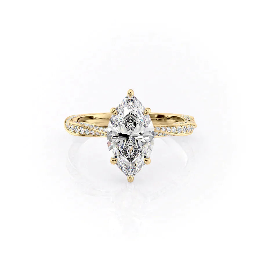 The Caroline Set  With A 1 Carat Marquise 18K Yellow Gold Moissanite