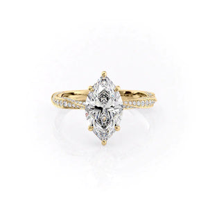 The Caroline Set With A 2.5 Carat Marquise 14K Yellow Gold Lab Diamond