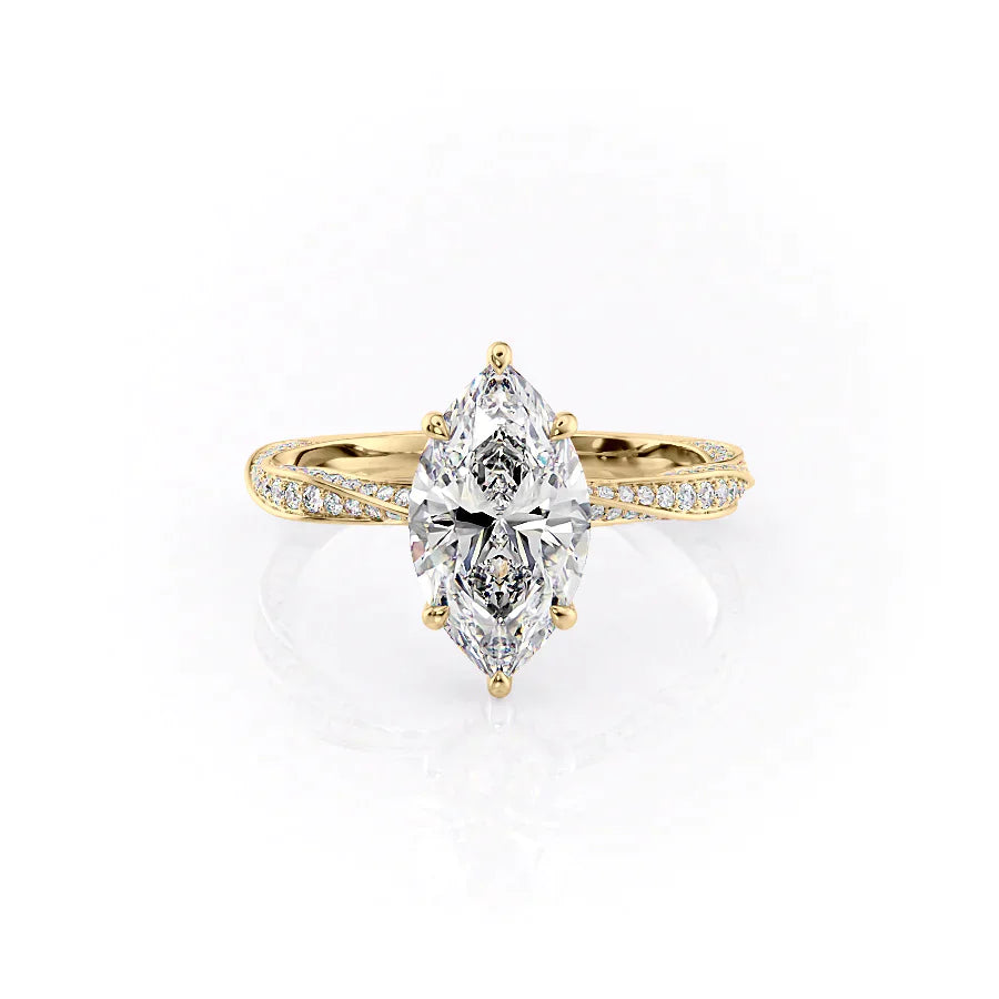 The Caroline Set With A 3 Carat Marquise 18K Yellow Gold Lab Diamond