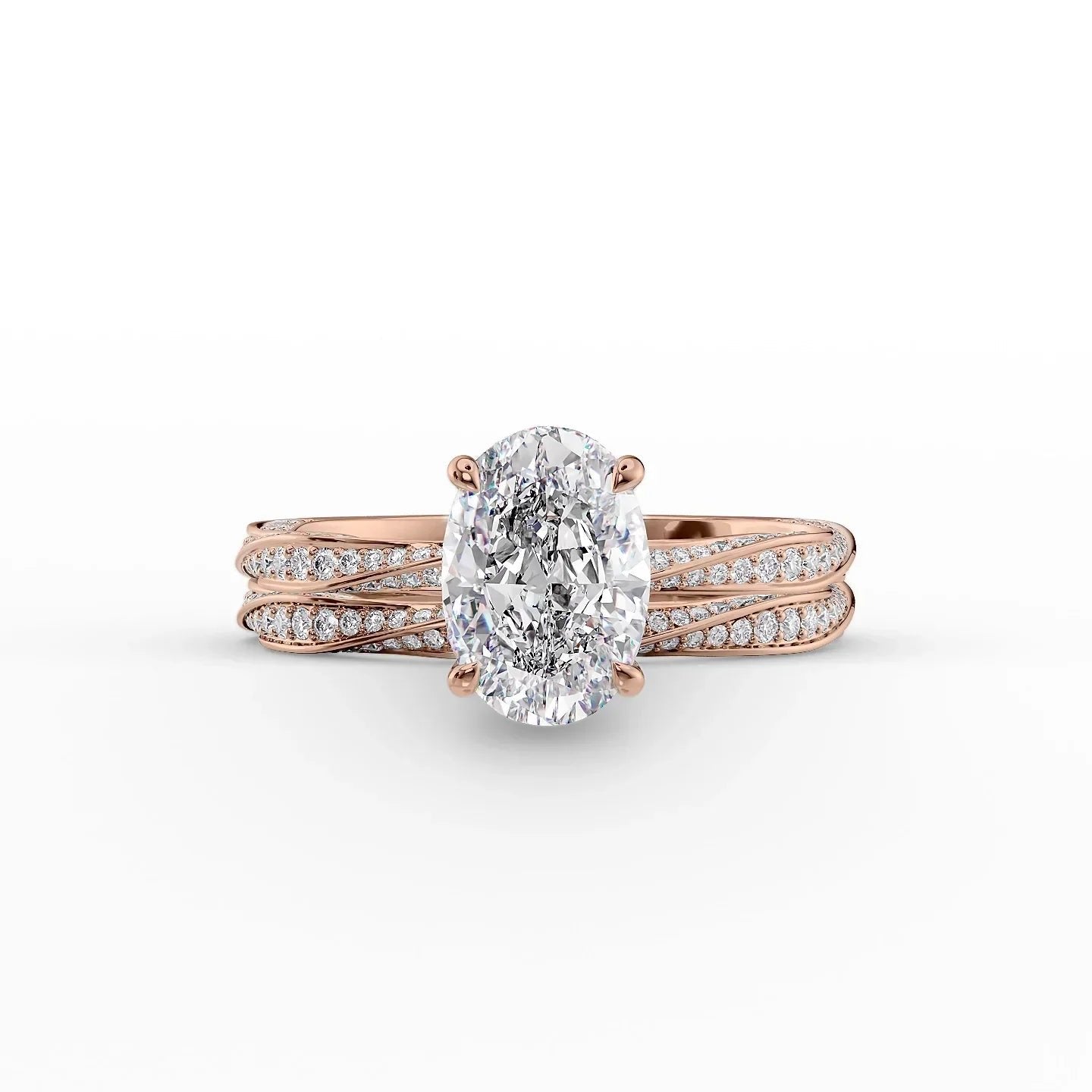 The Caroline Set  With A 1.5 Carat Oval 14K Rose Gold Moissanite