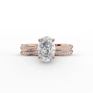 The Caroline Set With A 2 Carat Oval 14K Rose Gold Lab Diamond