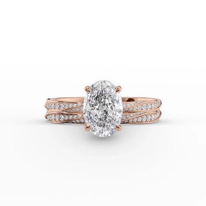 The Caroline Set  With A 2 Carat Oval 14K Rose Gold Moissanite