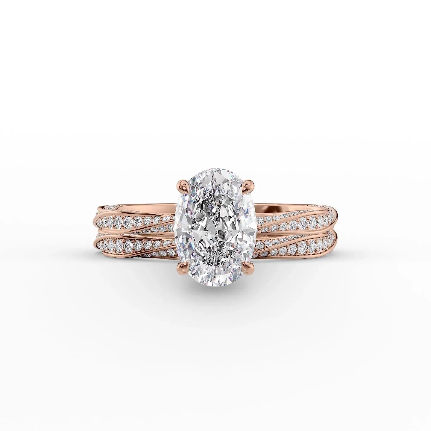 The Caroline Set  With A 1 Carat Oval 14K Rose Gold Moissanite